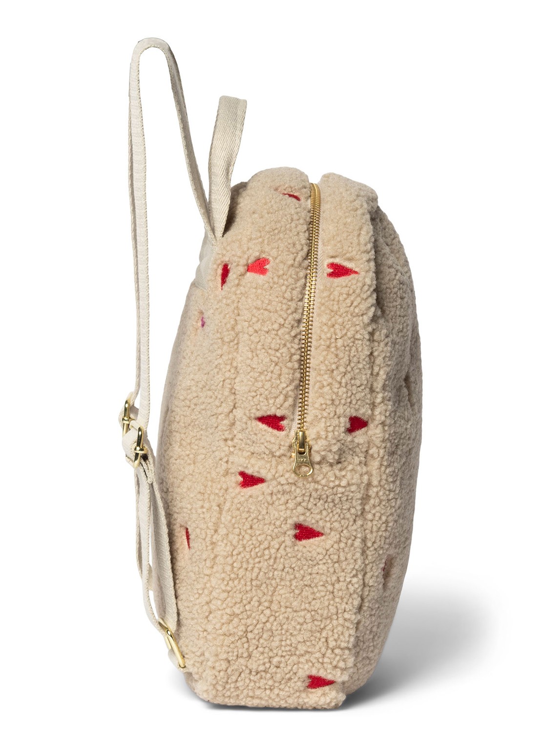 Studio Noos Hearts rugzak van teddy met borduring - detail 2 beige