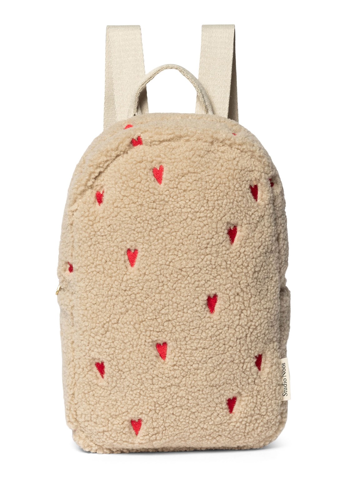 Studio Noos Hearts rugzak van teddy met borduring - voorkant 3 beige