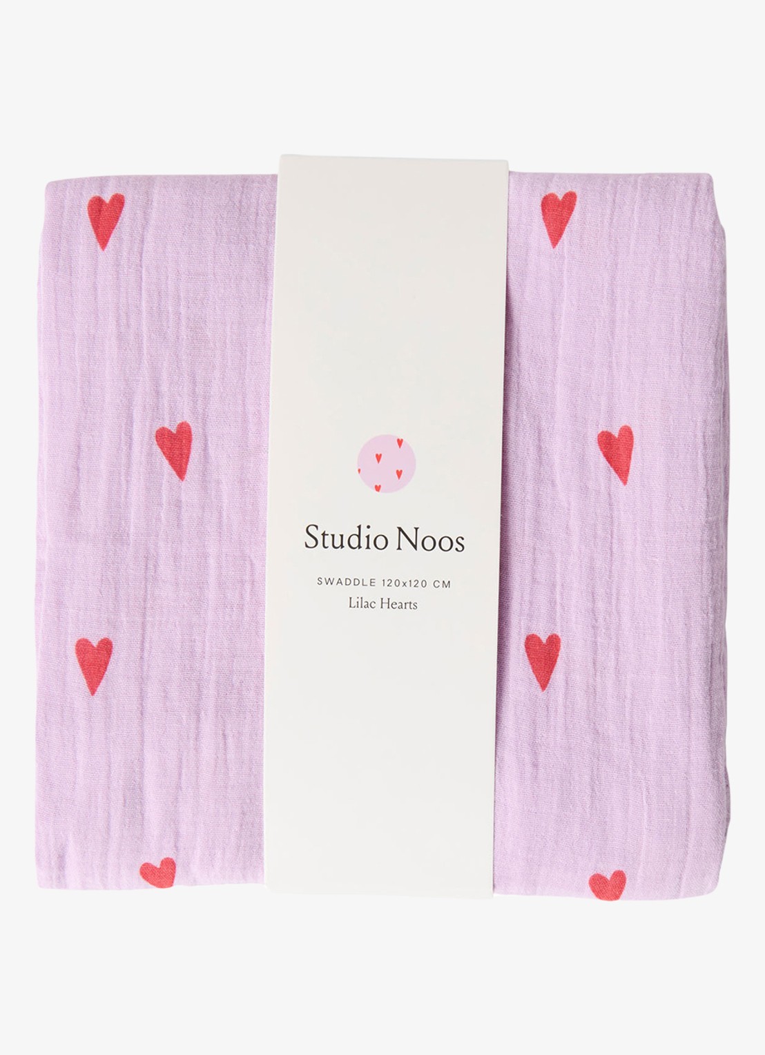 Studio Noos Lilac Hearts hydrofiele doek met print - voorkant 3 paars