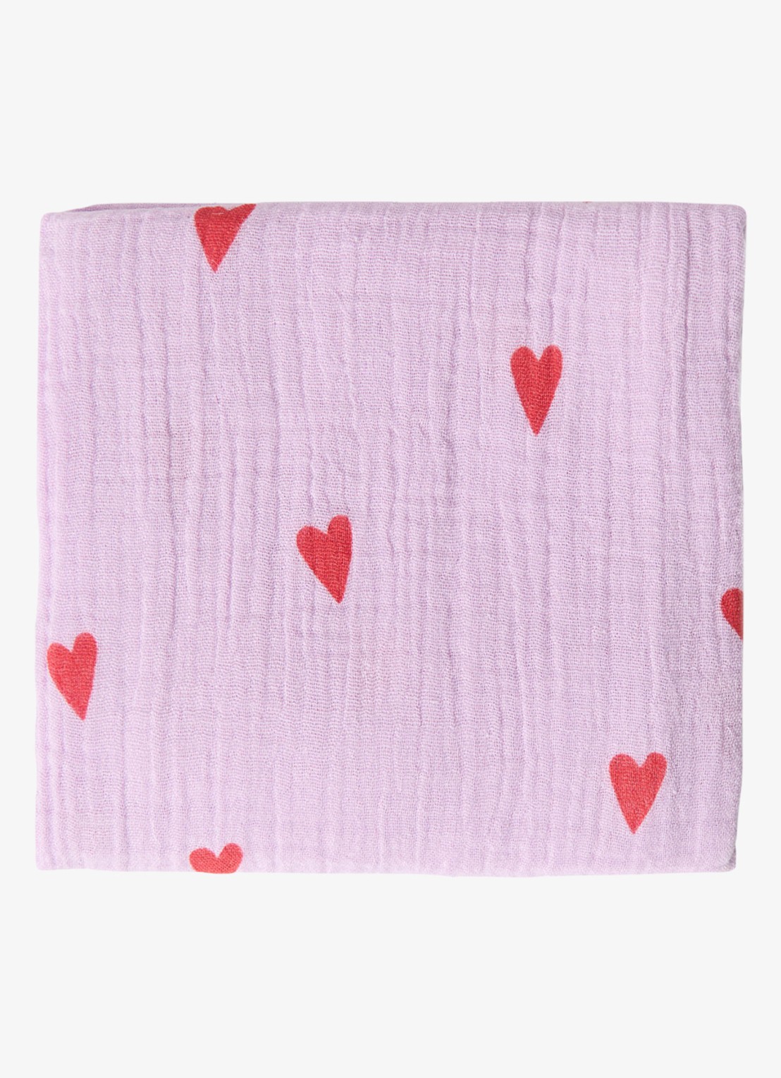 Studio Noos Lilac Hearts hydrofiele doek met print - detail lichtpaars