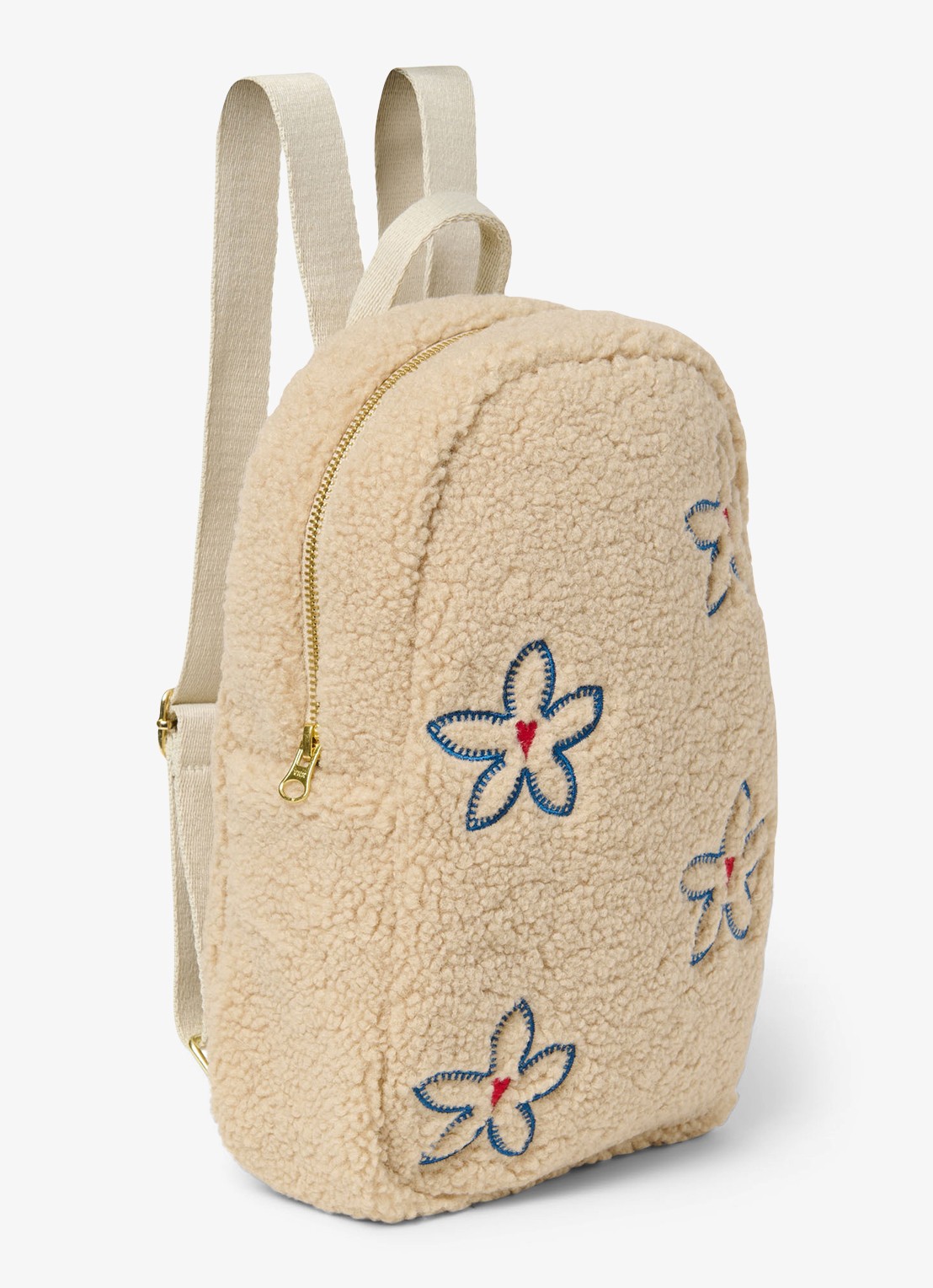 Studio Noos Rugzak van teddy met bloemenprint - detail naturel