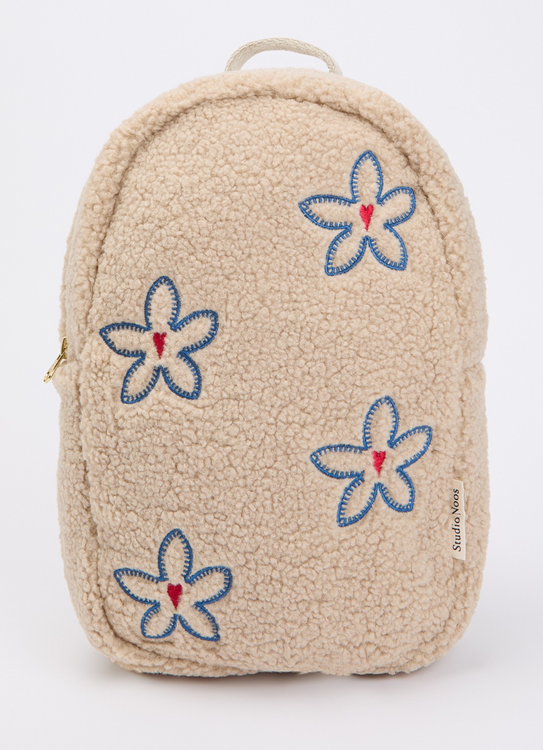 Studio Noos Rugzak van teddy met bloemenprint - voorkant 3 naturel