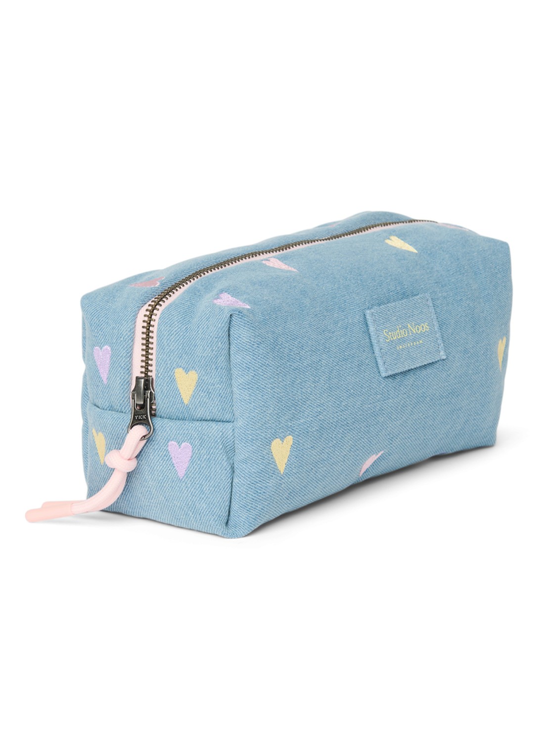 Studio Noos Toilettas van denim met borduring - achterkant 4 lichtblauw