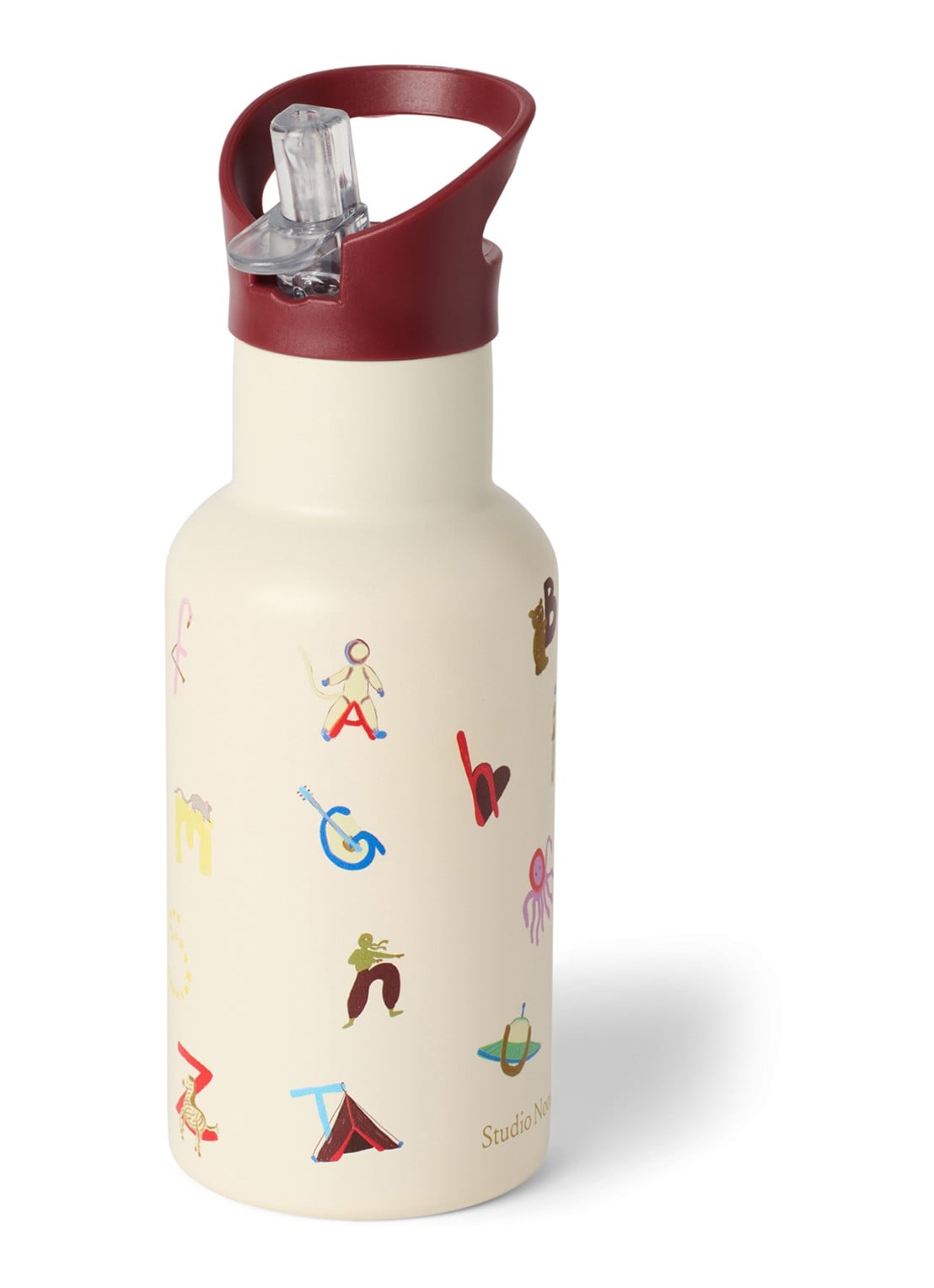 Studio Noos Waterfles met print 35 cl - detail gebroken wit