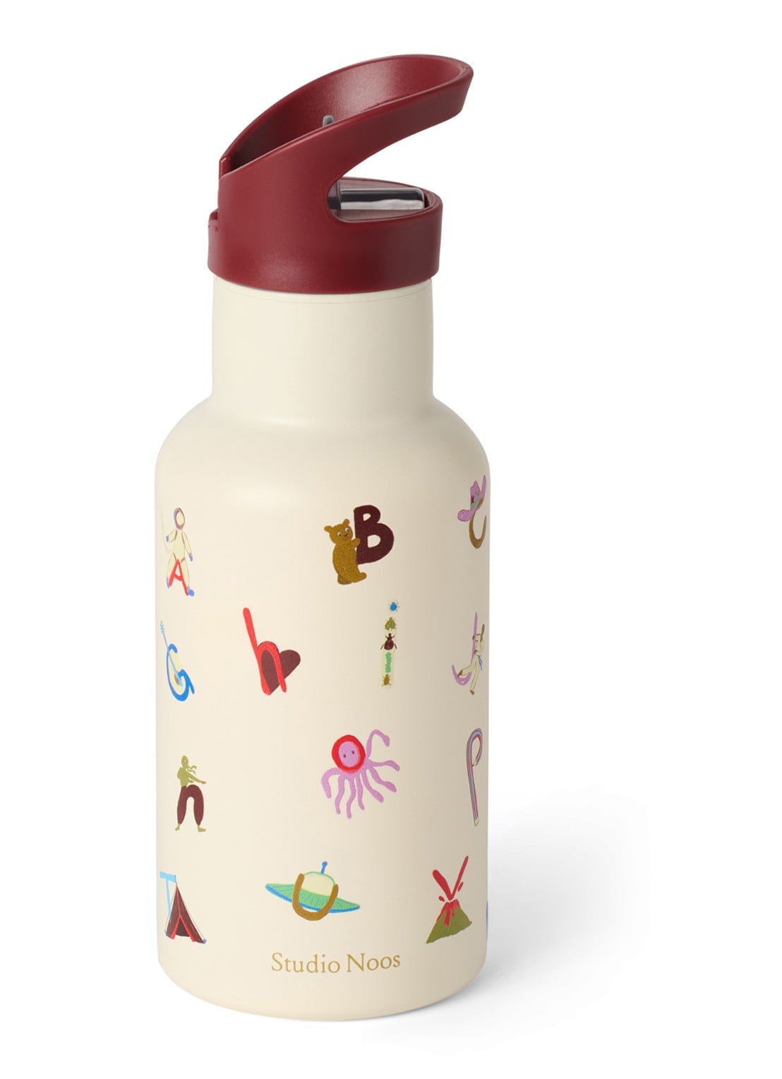Studio Noos Waterfles met print 35 cl - voorkant 4 gebroken wit