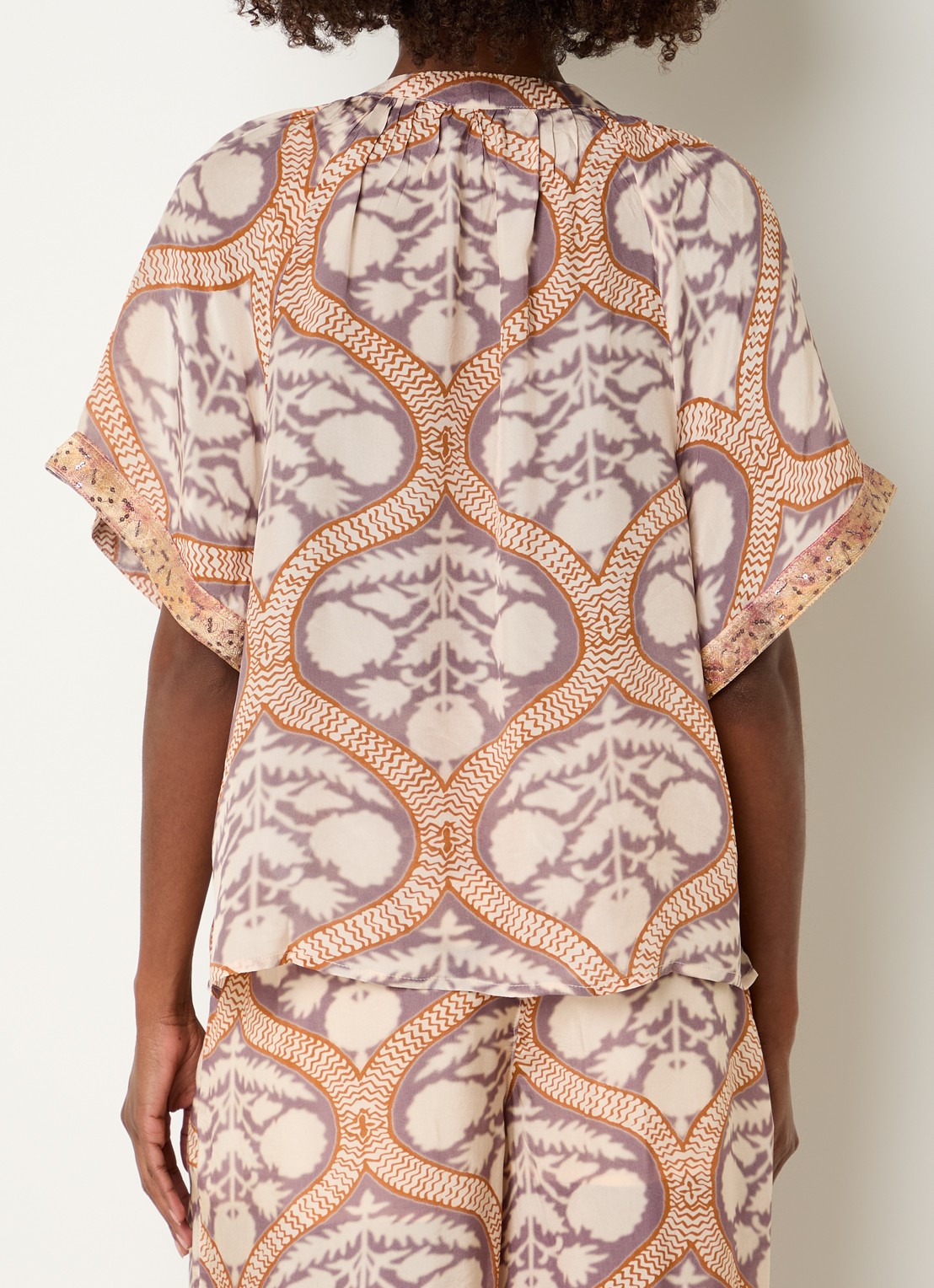 Summum Art Deco tuniek met pailletten en print - achterkant gebroken wit