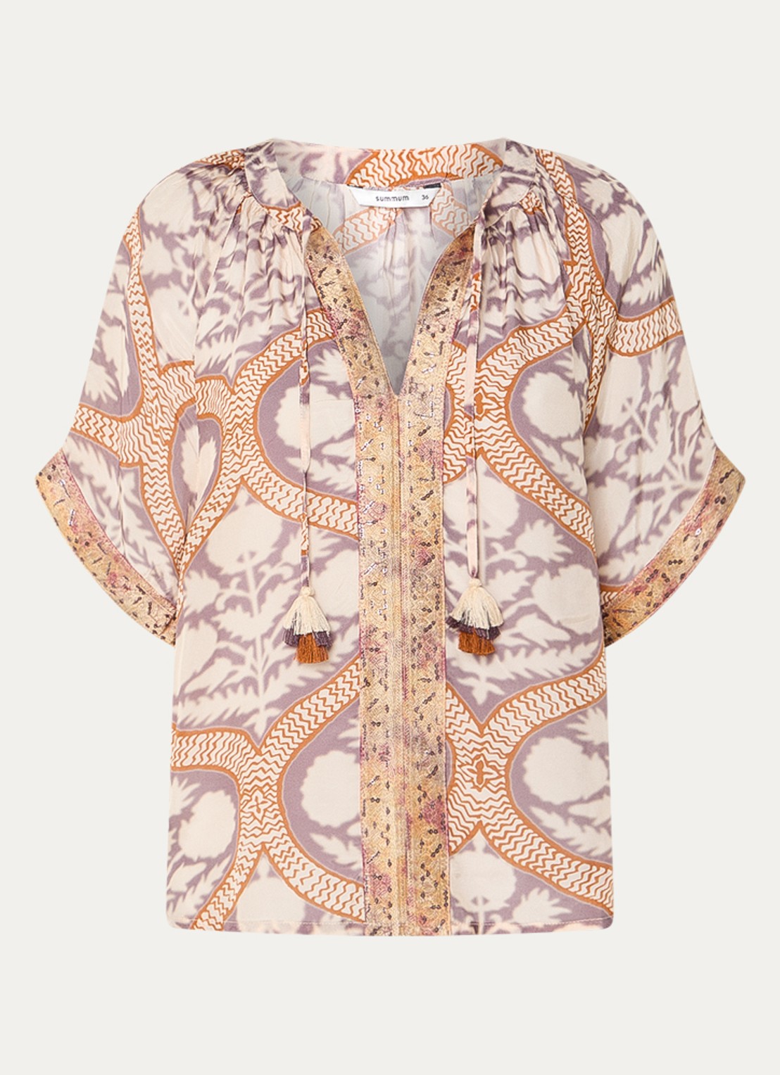 Summum Art Deco tuniek met pailletten en print - voorkant 3 gebroken wit