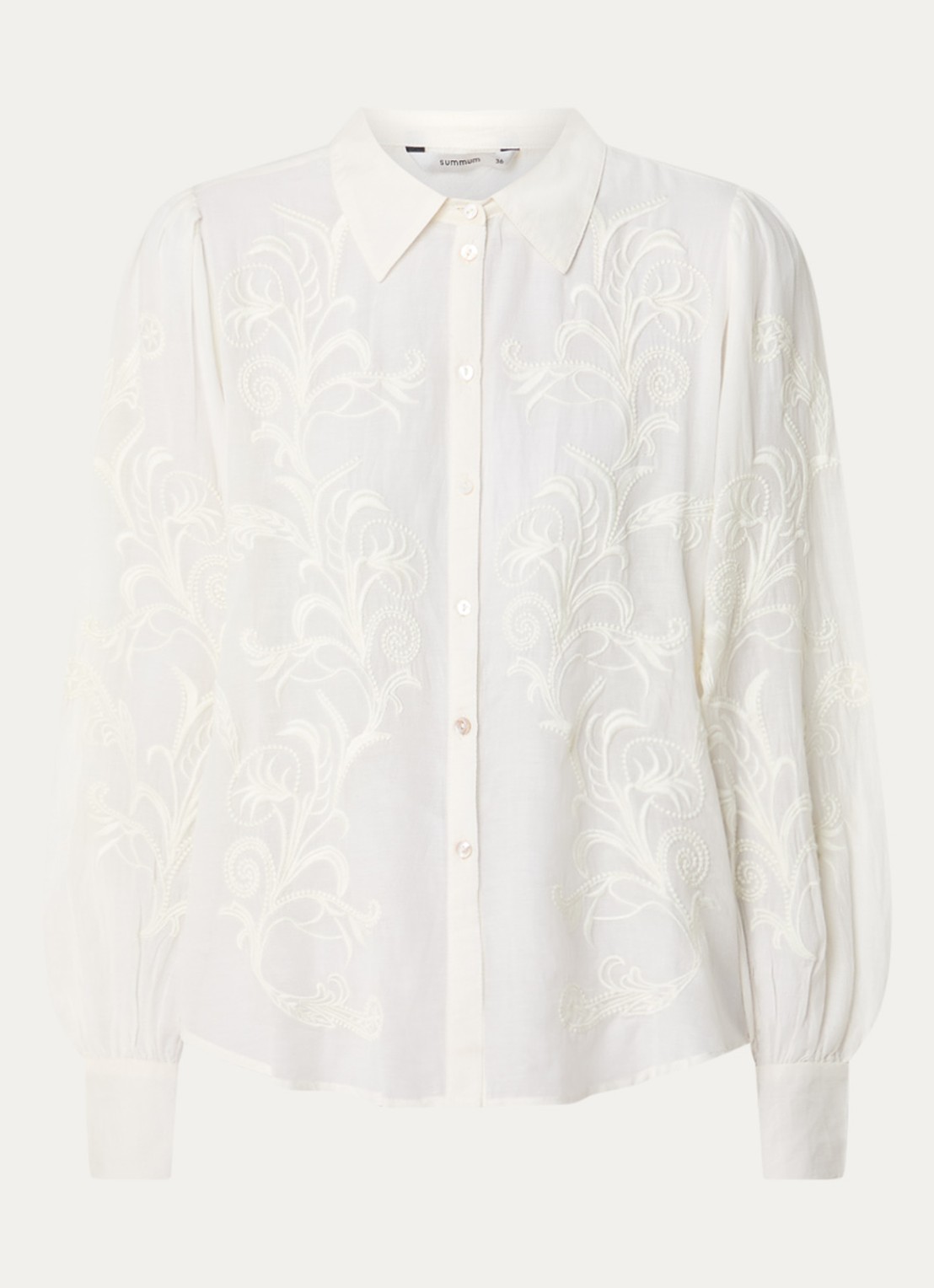 Summum Blouse met pofmouw en borduring - voorkant 2 ivoor