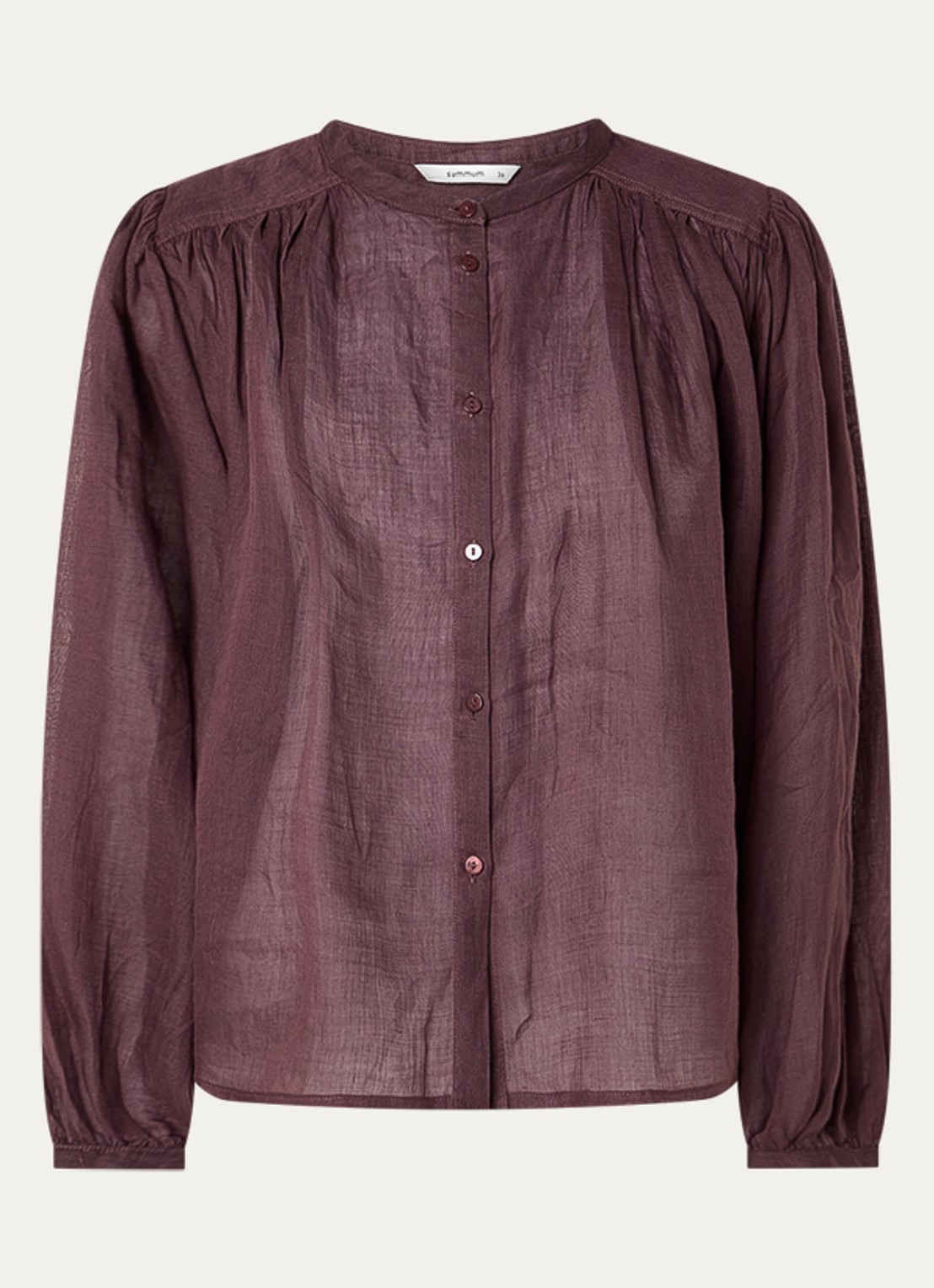 Summum Blouse met pofmouw en plooidetail - voorkant 2 aubergine