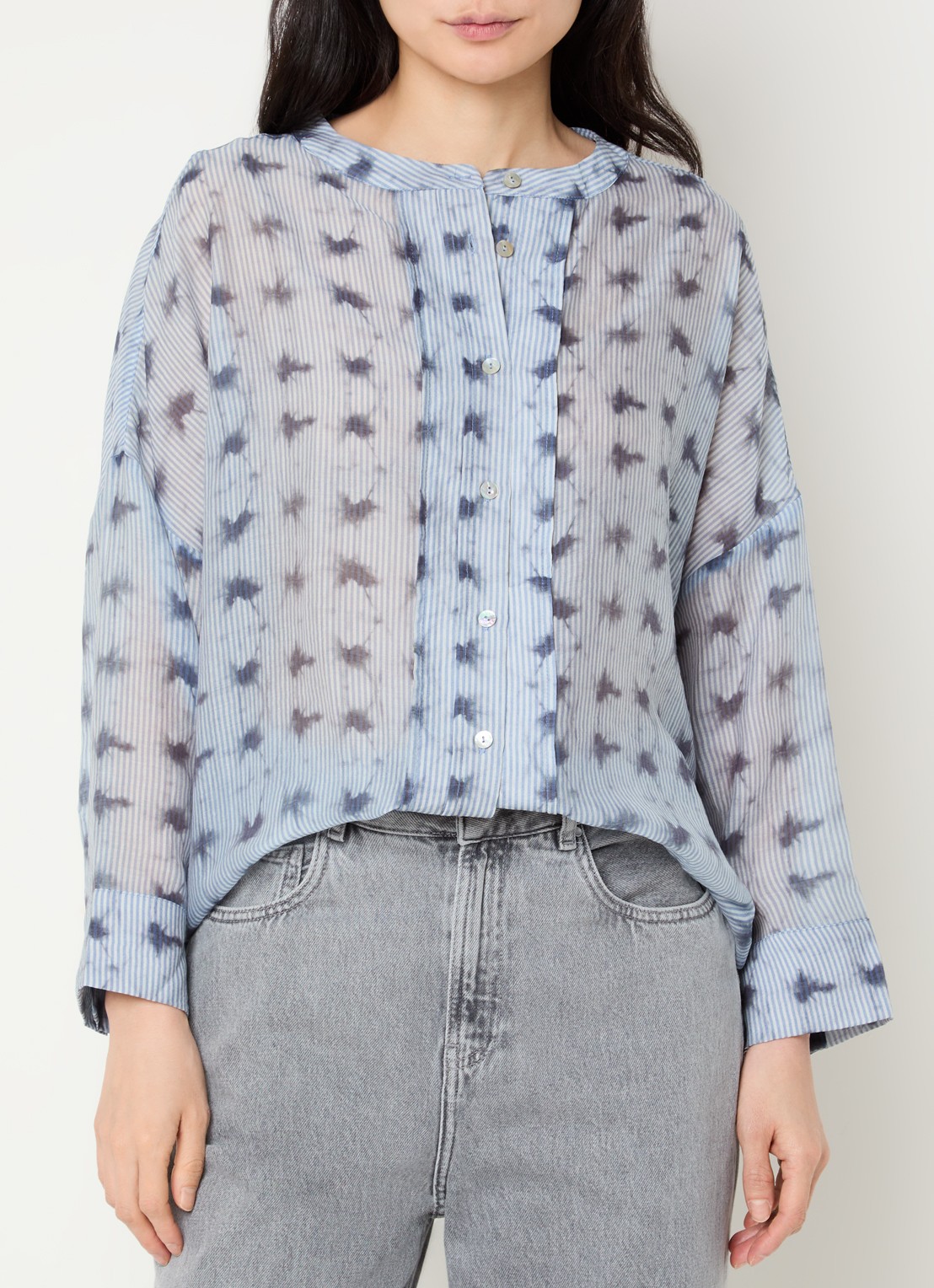 Summum Blouse met print en boothals - detail 4 lichtblauw