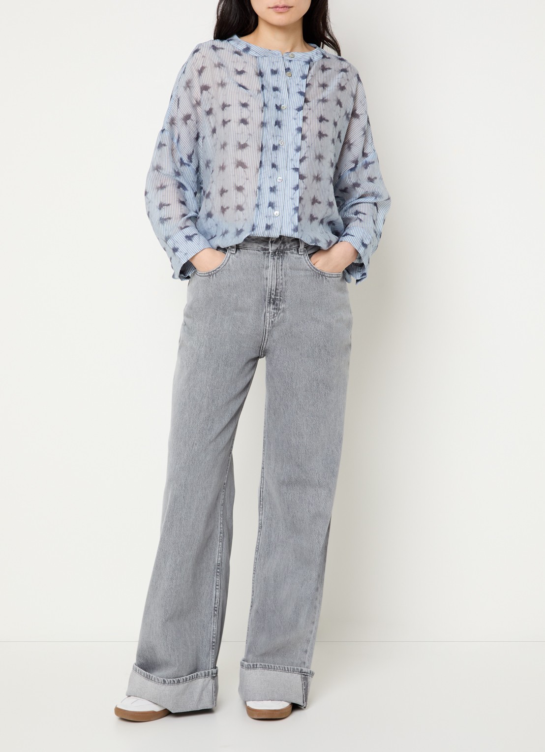 Summum Blouse met print en boothals - voorkant 2 lichtblauw