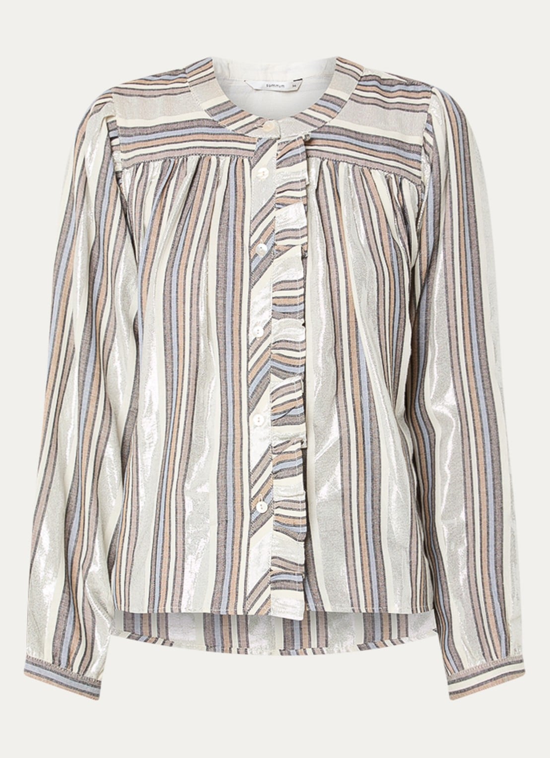 Summum Blouse met streepprint en ruches - voorkant zilver