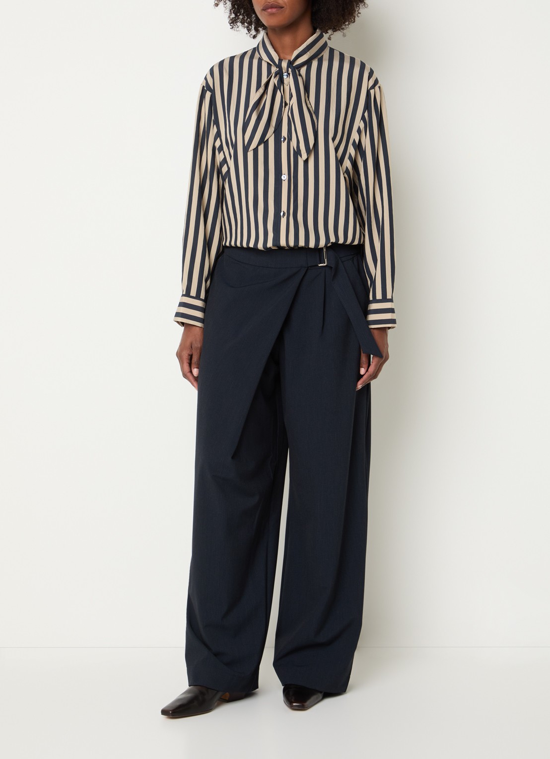 Summum Blouse met streepprint en sjaalkraag - voorkant 4 donkerblauw