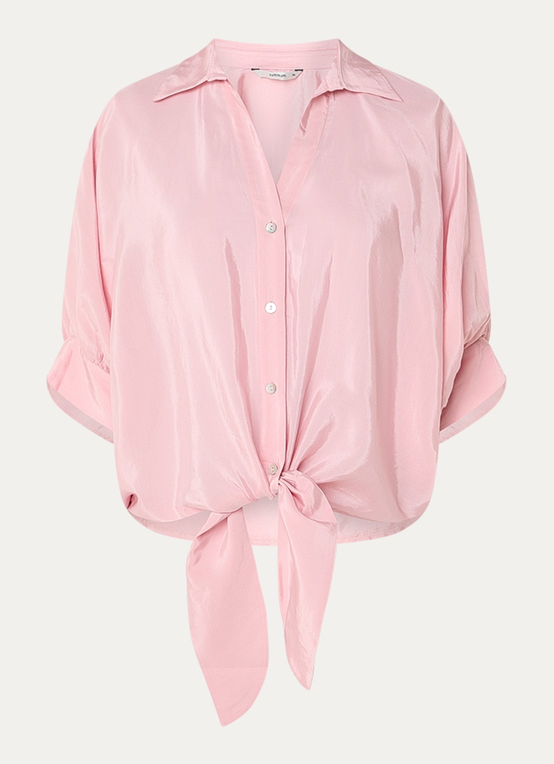 Summum Blouse met strikdetail en glanzende finish - voorkant 2 roze