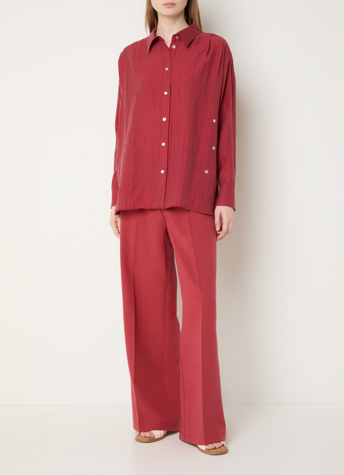 Summum Blouse met structuur - voorkant 2 cranberryrood