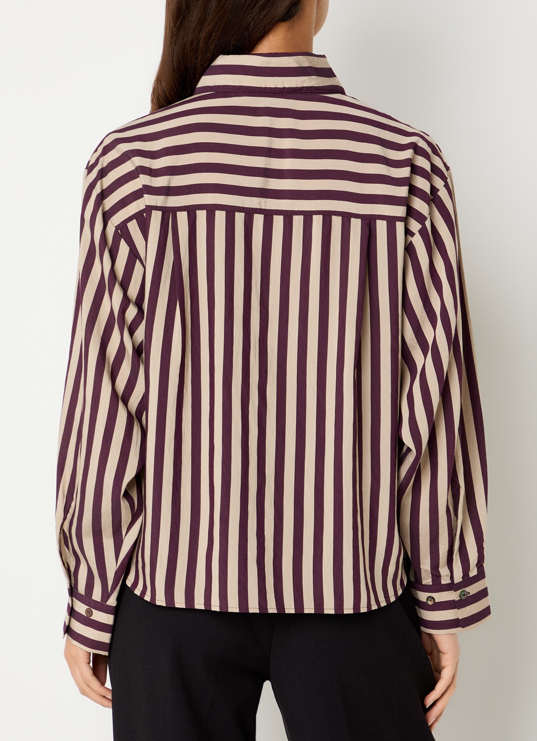 Summum Blouse van satijn met streepprint - achterkant 4 bruin