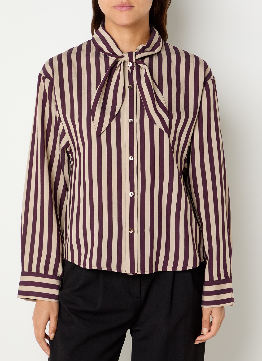 Summum Blouse van satijn met streepprint - detail 3 bruin