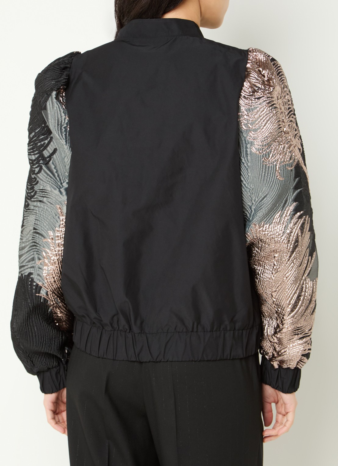 Summum Bomberjack met jacquard dessin en ballonmouw - achterkant zwart