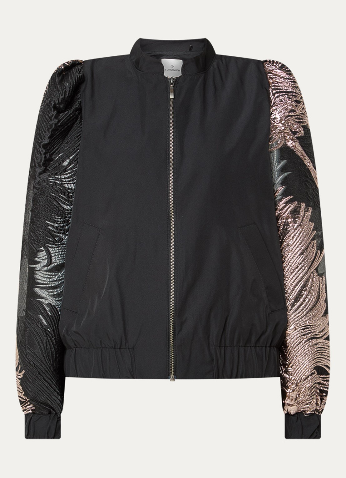 Summum Bomberjack met jacquard dessin en ballonmouw - voorkant 2 zwart