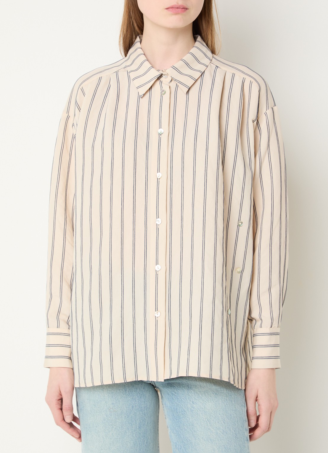 Summum Chenille blouse met streepprint - detail 4 creme