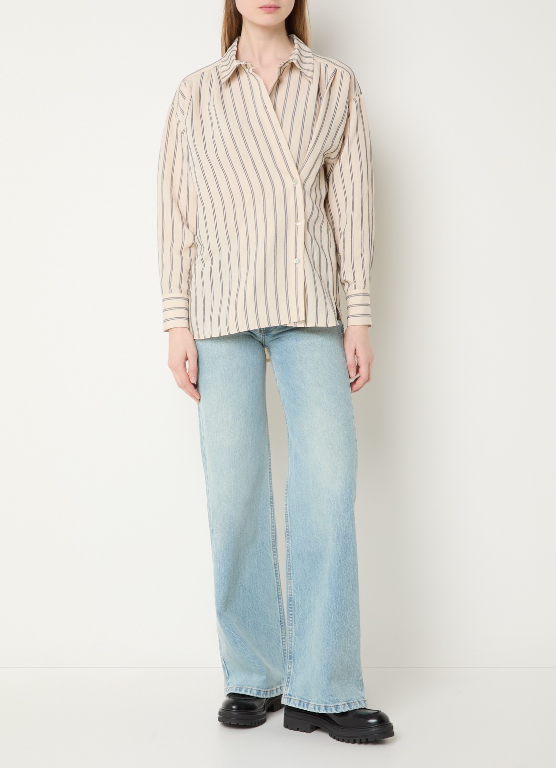 Summum Chenille blouse met streepprint - voorkant 2 creme