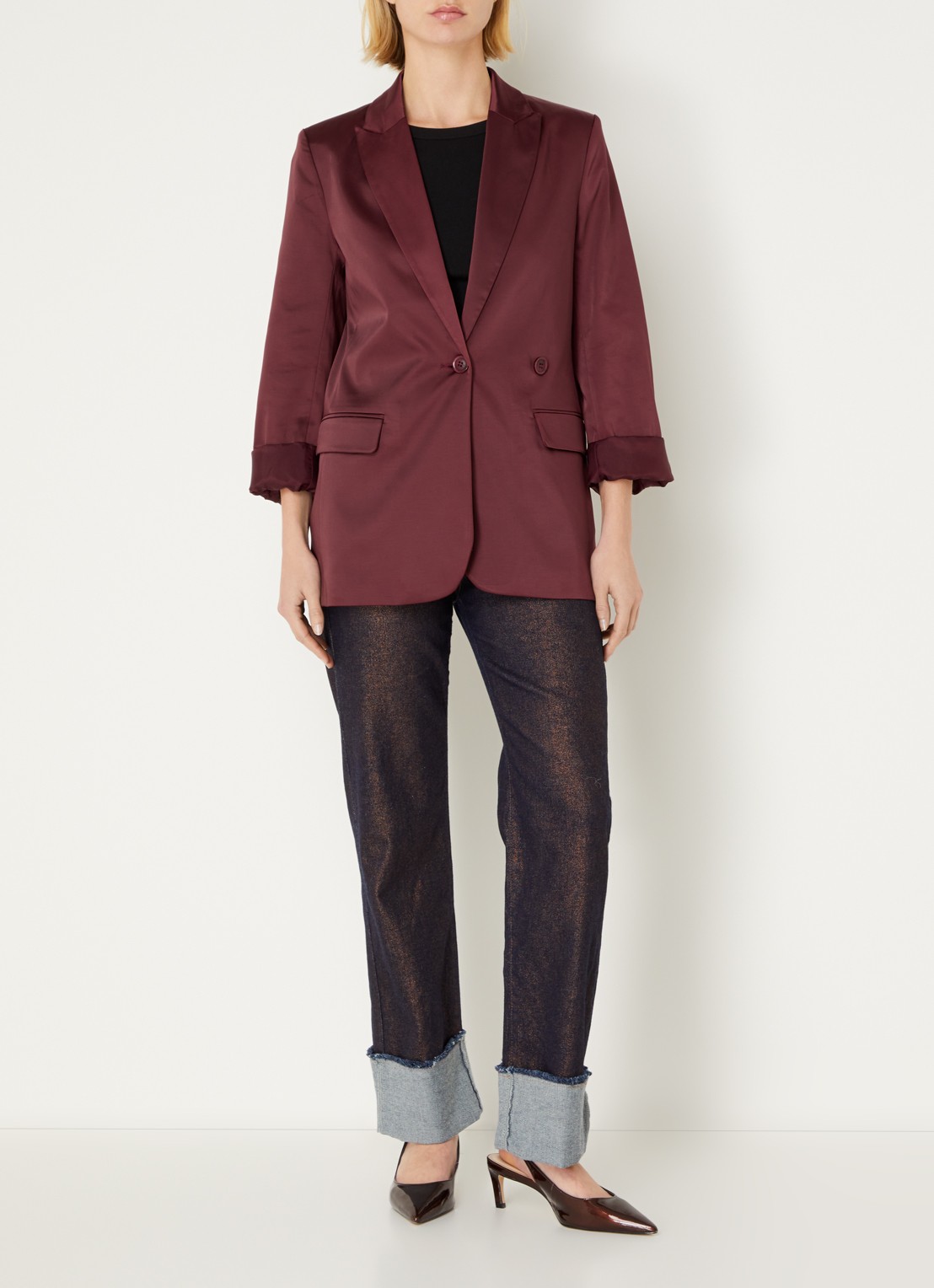 Summum Double-breasted blazer met schoudervulling - voorkant 4 bordeauxrood