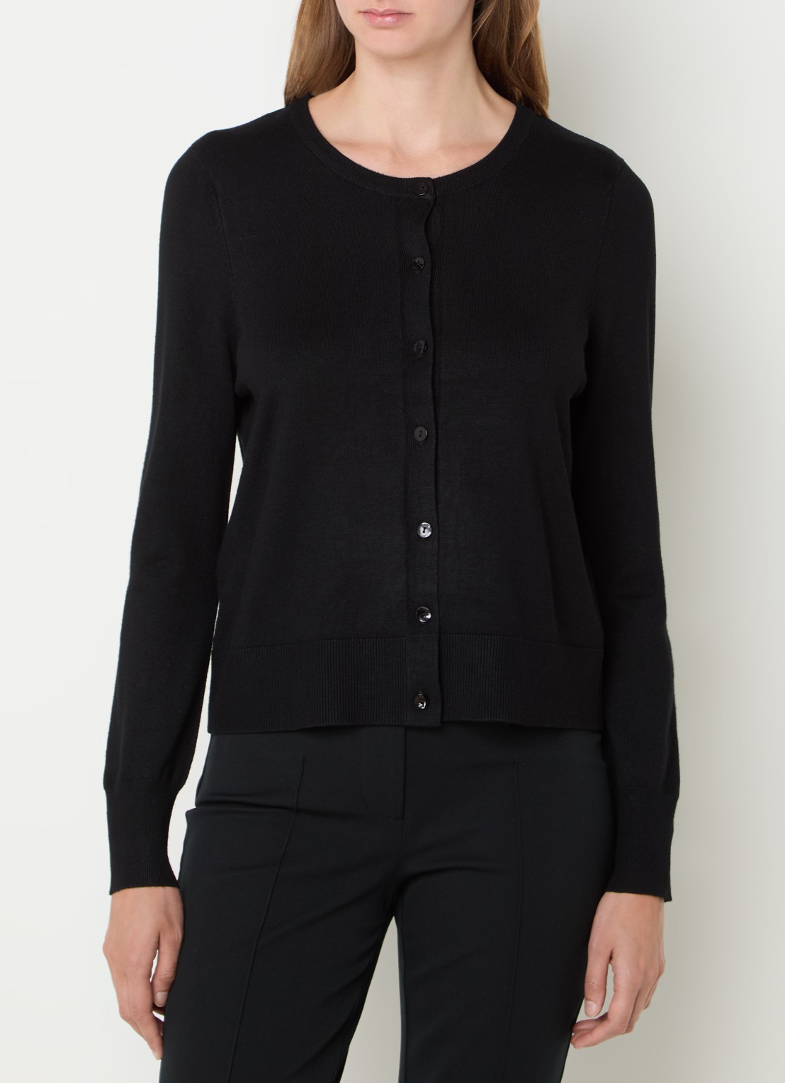 Summum Fijngebreid vest met ronde hals - detail 3 zwart