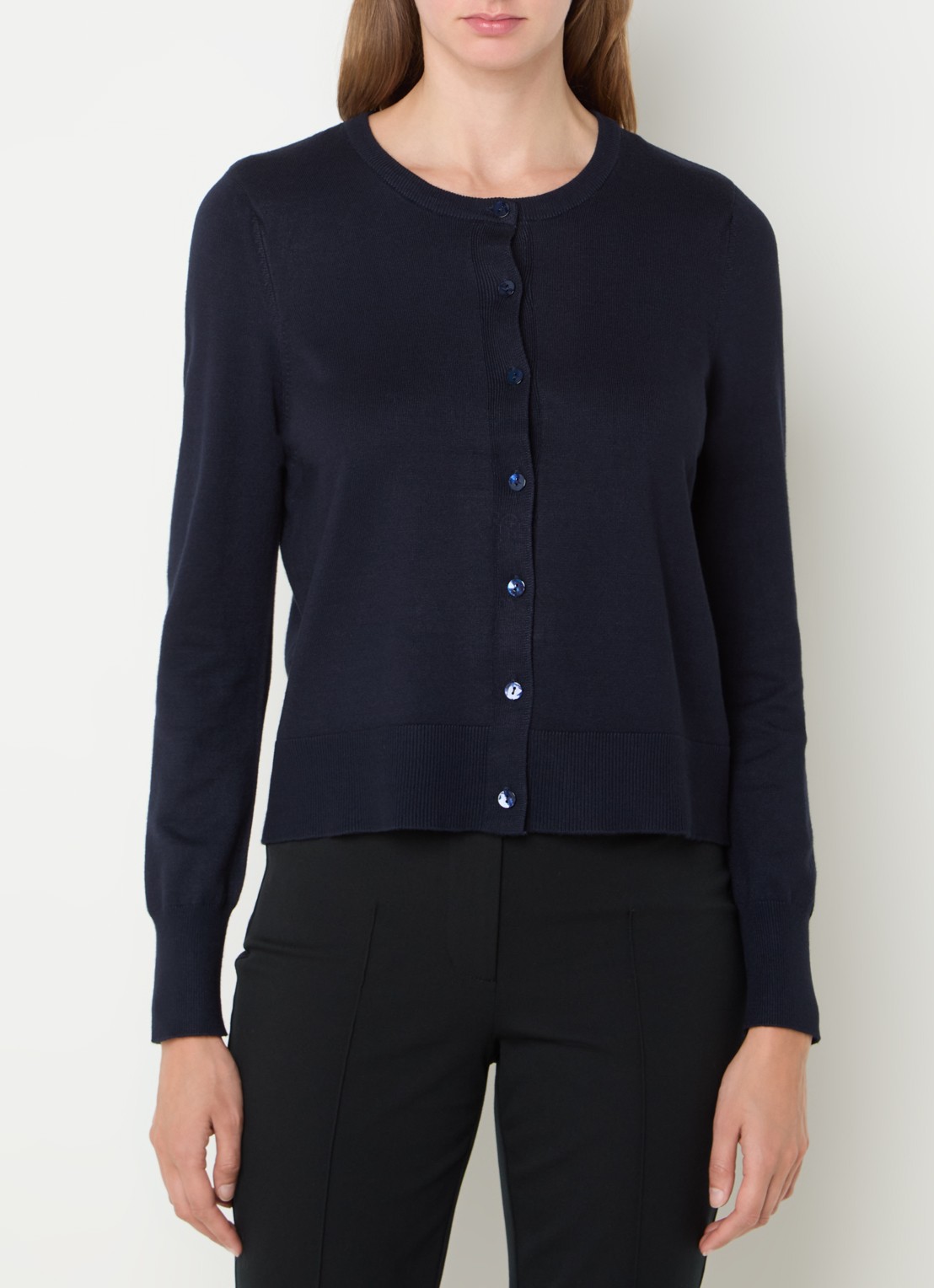 Summum Fijngebreid vest met ronde hals - detail 4 donkerblauw