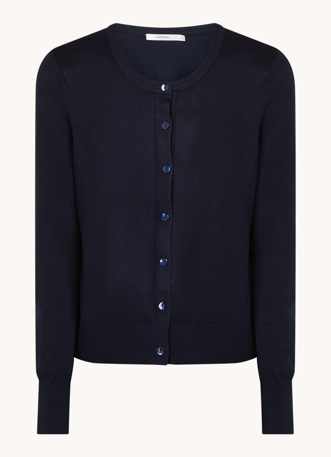 Summum Fijngebreid vest met ronde hals - voorkant donkerblauw