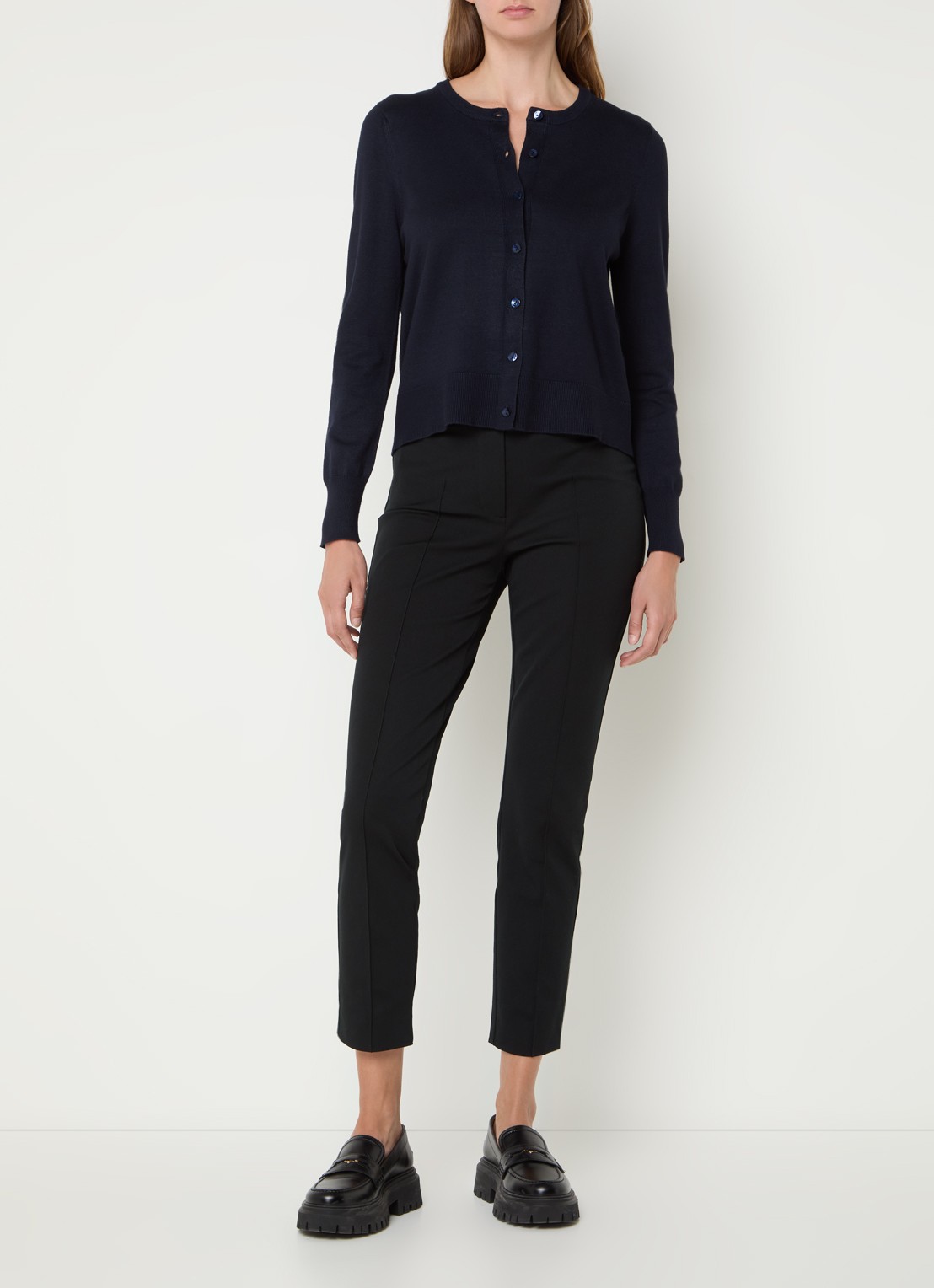 Summum Fijngebreid vest met ronde hals - voorkant 2 donkerblauw