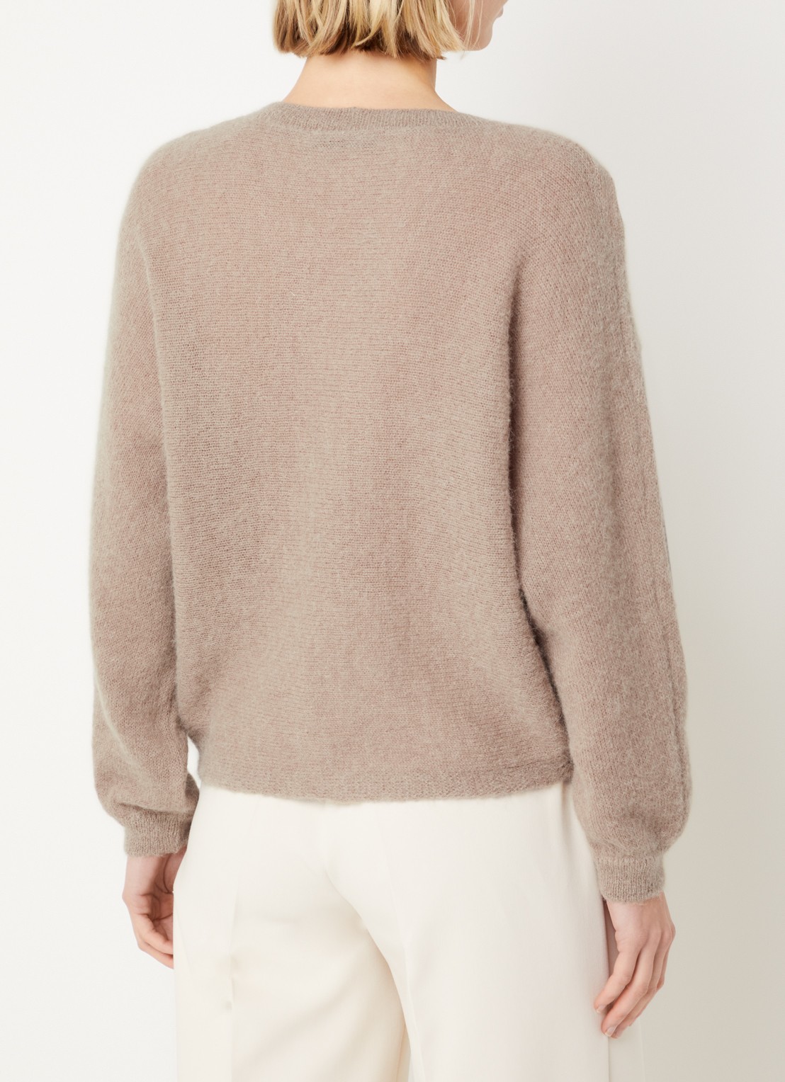 Summum Fijngebreid vest met V-hals - achterkant khaki