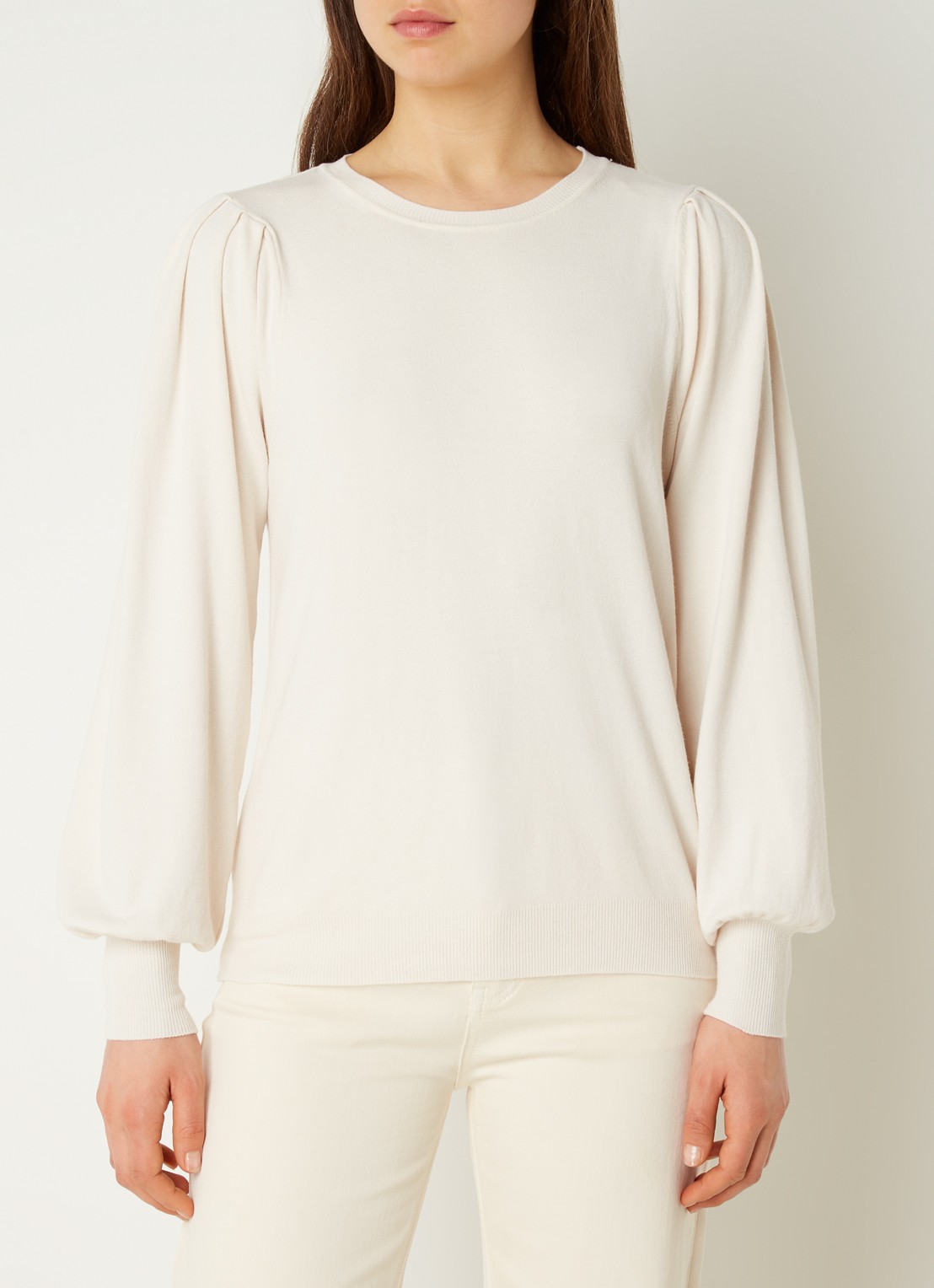 Summum Fijngebreide pullover met ballonmouw - detail 2 creme