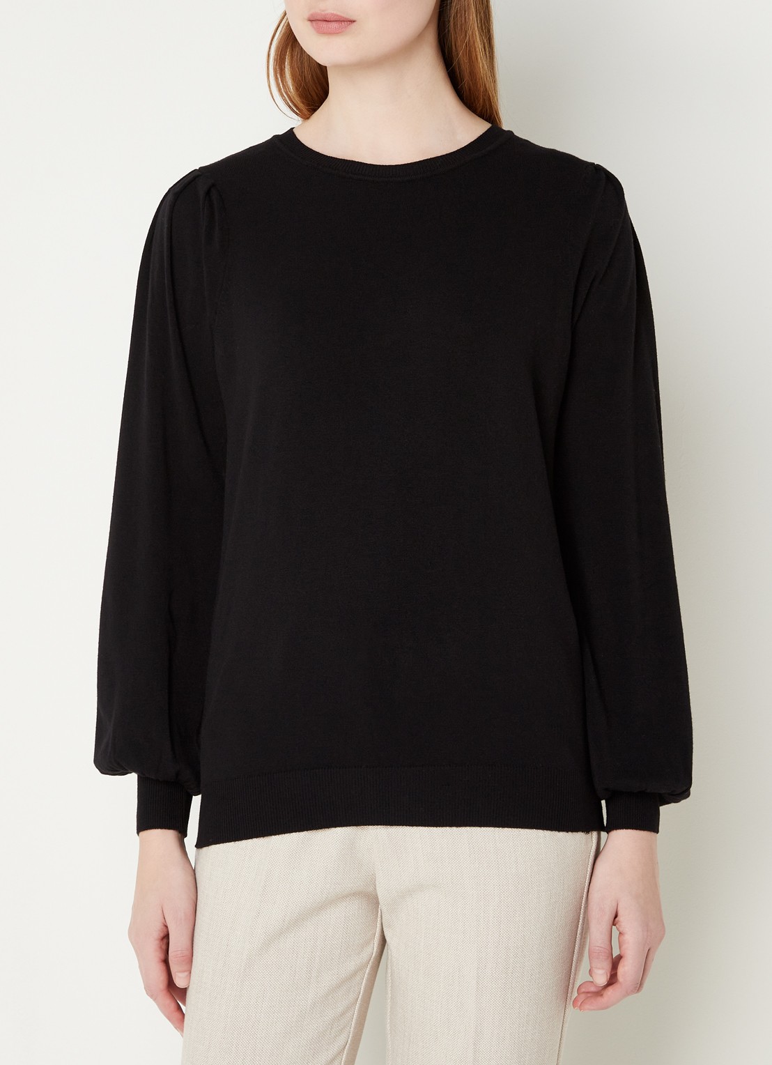 Summum Fijngebreide pullover met ballonmouw - detail 4 zwart