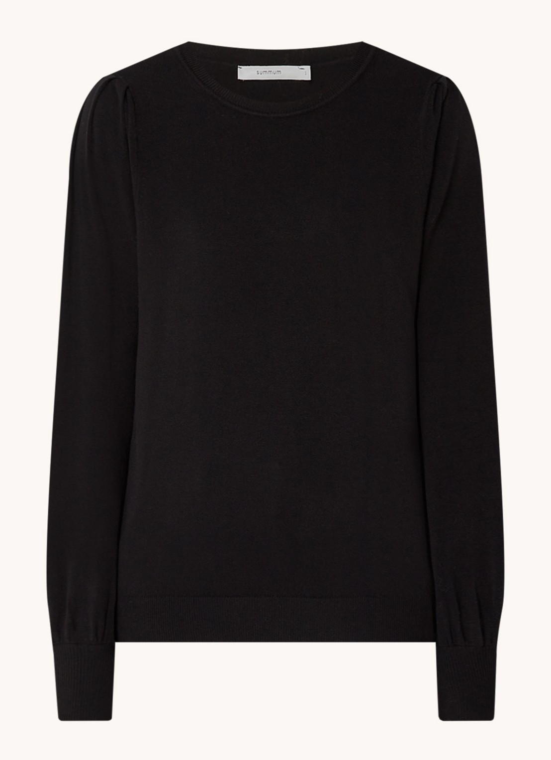 Summum Fijngebreide pullover met ballonmouw - voorkant zwart