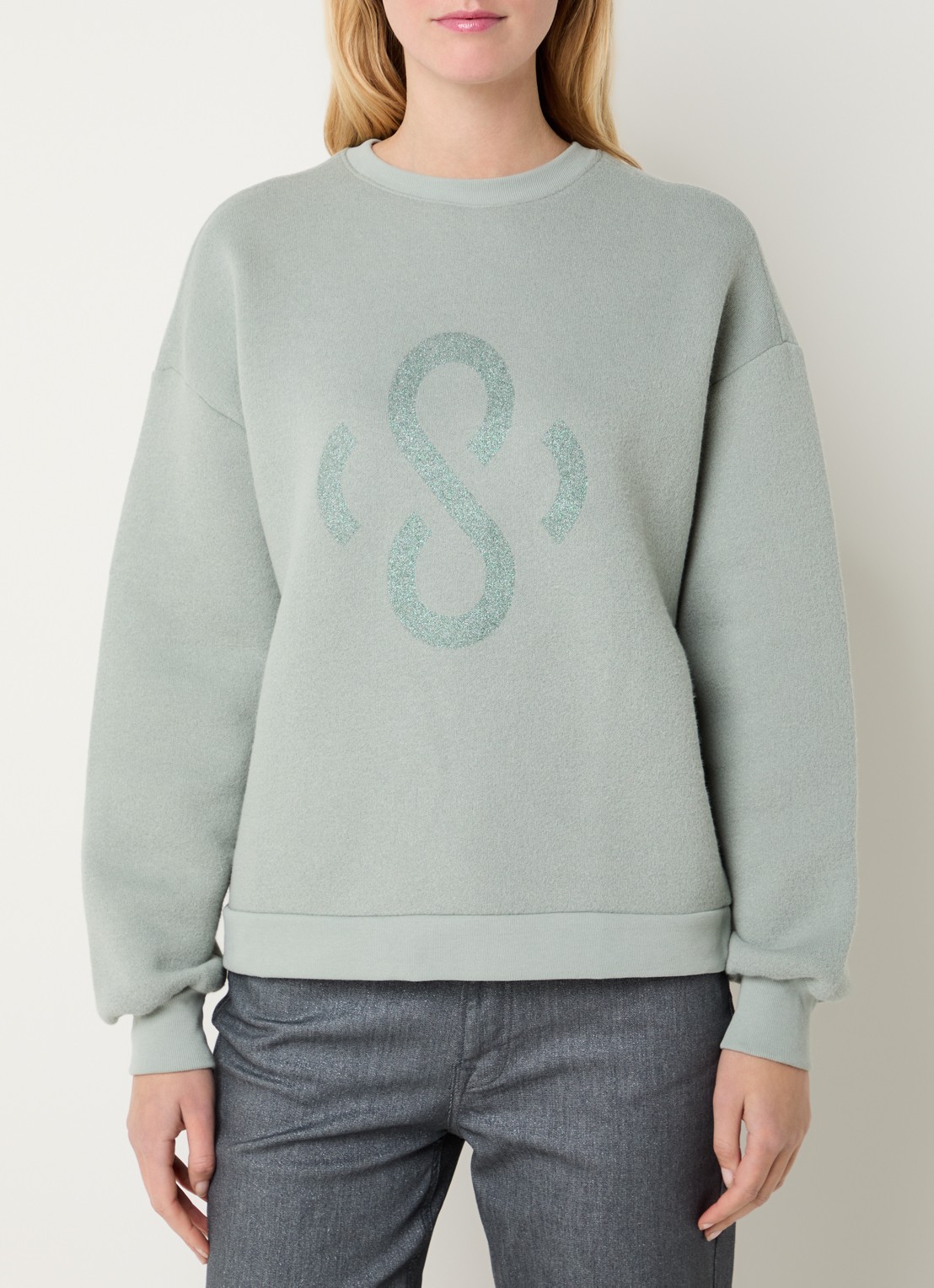 Summum Fijngebreide trui met logoprint - detail lindegroen