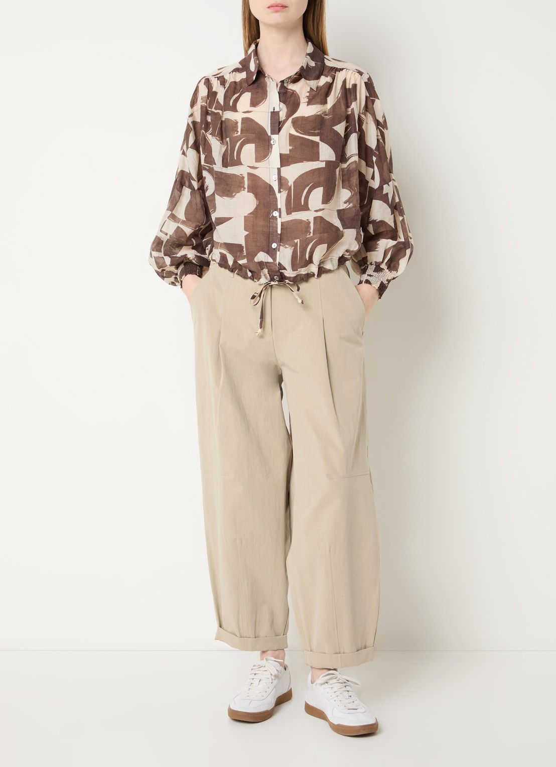 Summum High waist balloon fit broek met steekzakken - voorkant 2 beige