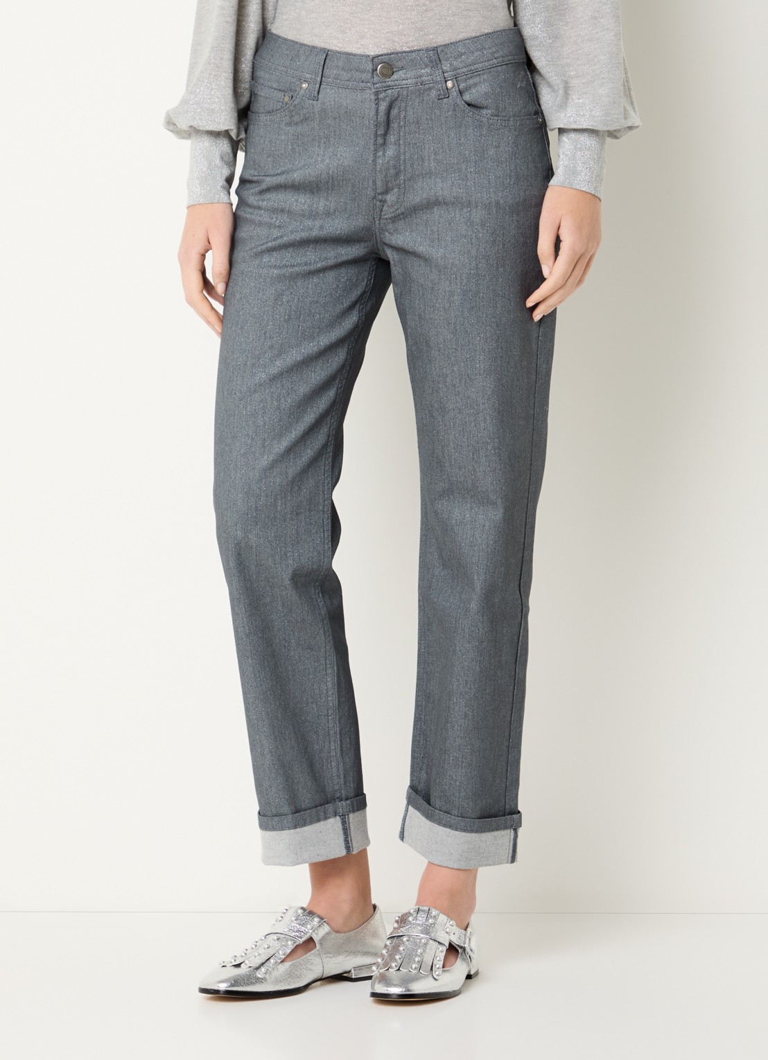 Summum High waist cropped chino met lurex - detail 3 grijs
