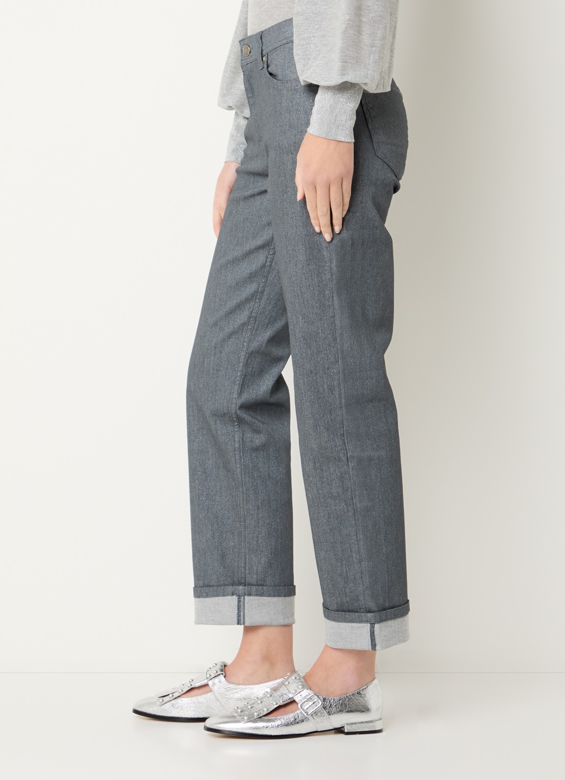 Summum High waist cropped chino met lurex - detail 4 grijs