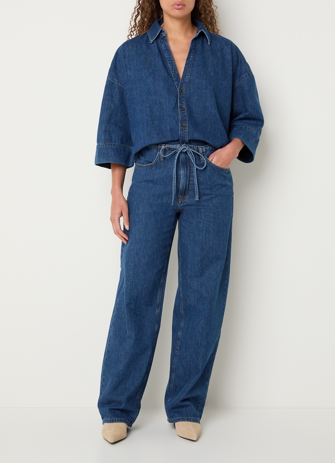Summum High waist loose fit jeans met donkere wassing - voorkant 2 indigo