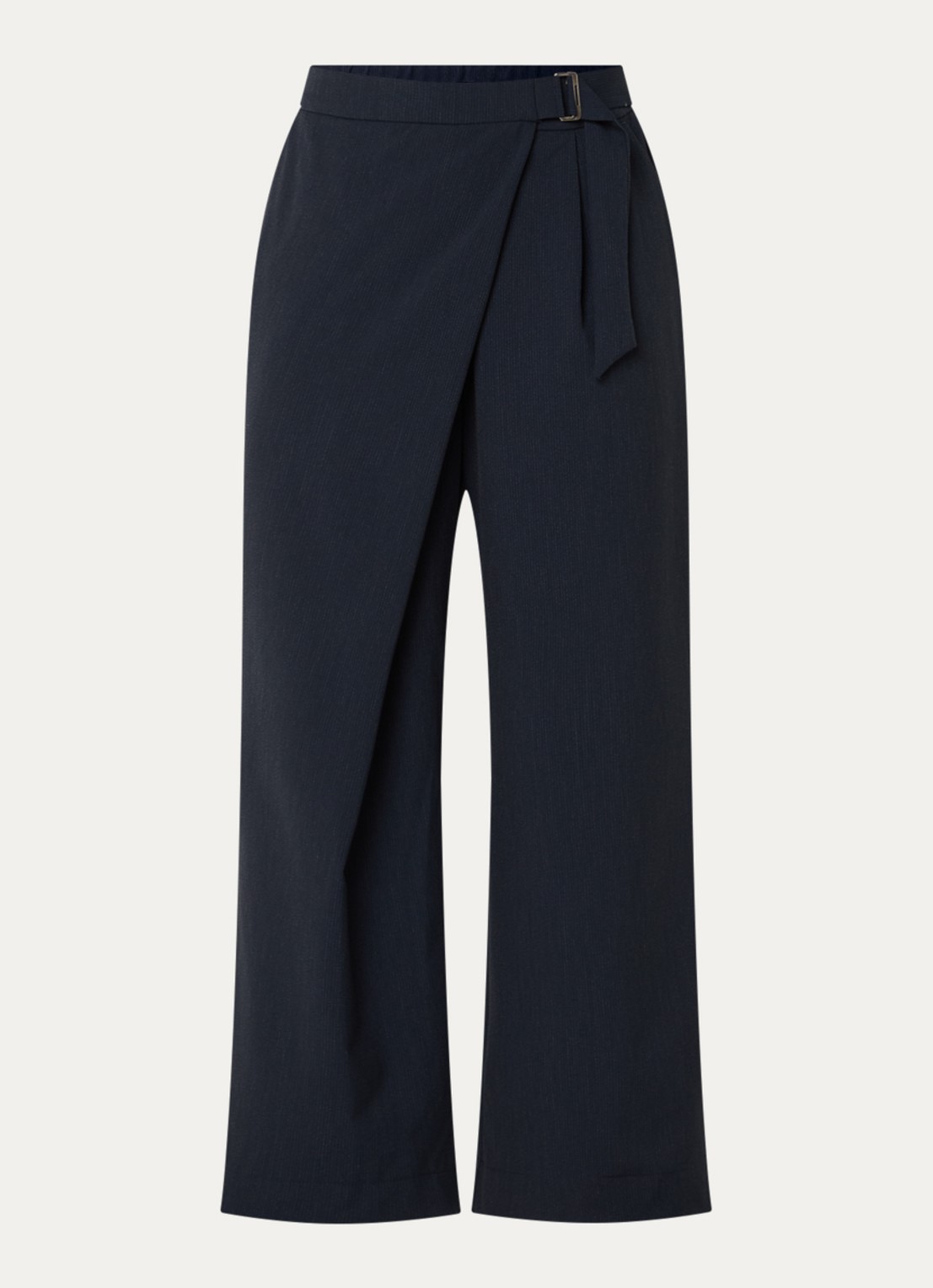 Summum High waist loose fit pantalon met krijtstreep en ceintuur - voorkant 2 donkerblauw