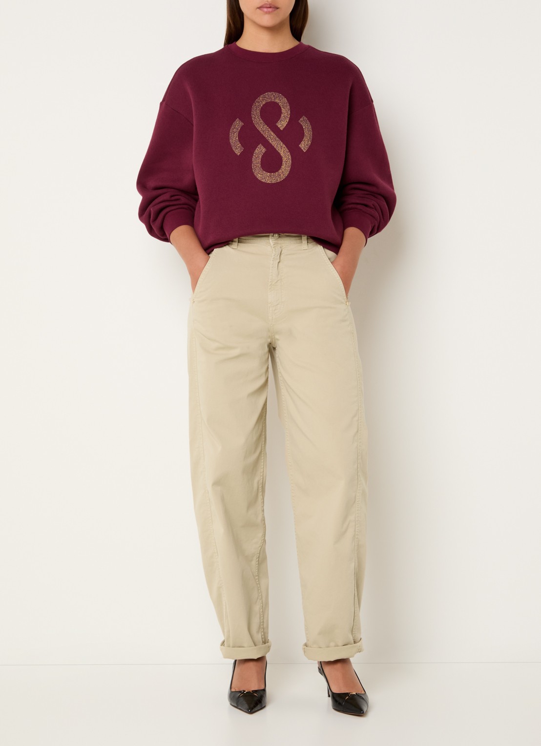 Summum High waist straight fit broek met steekzakken - voorkant 3 beige