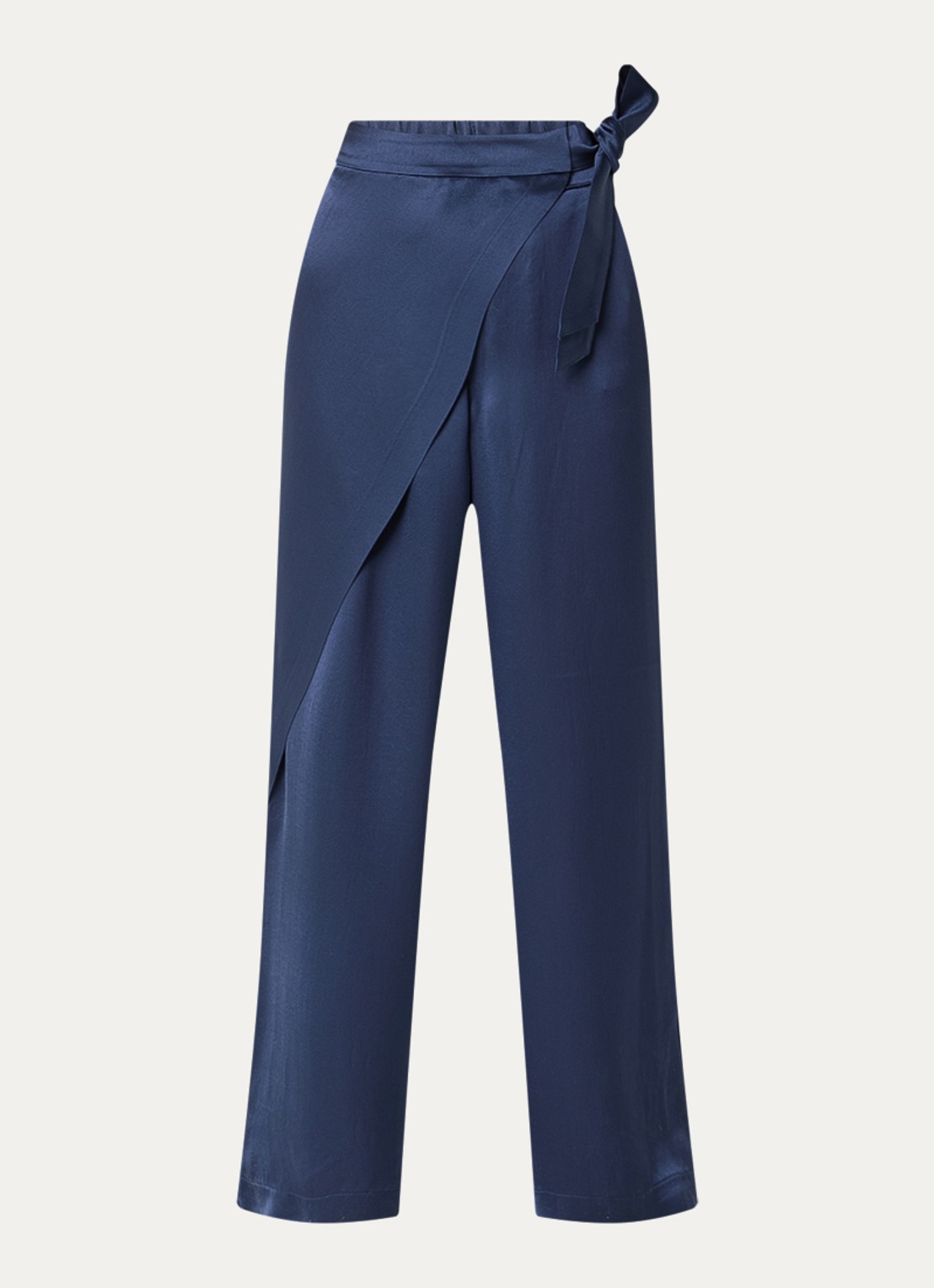 Summum High waist straight fit broek van satijn met ceintuur - voorkant 2 donkerblauw
