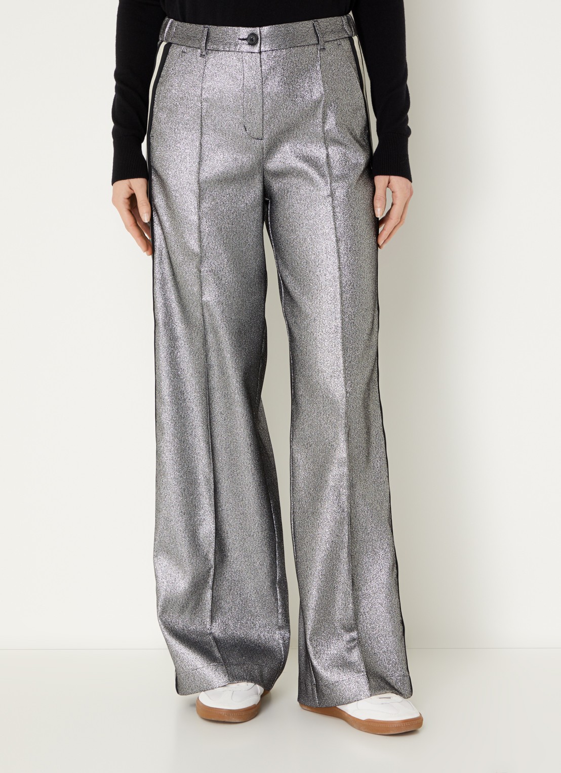 Summum High waist straight fit pantalon met metallic finish - detail 2 zilver