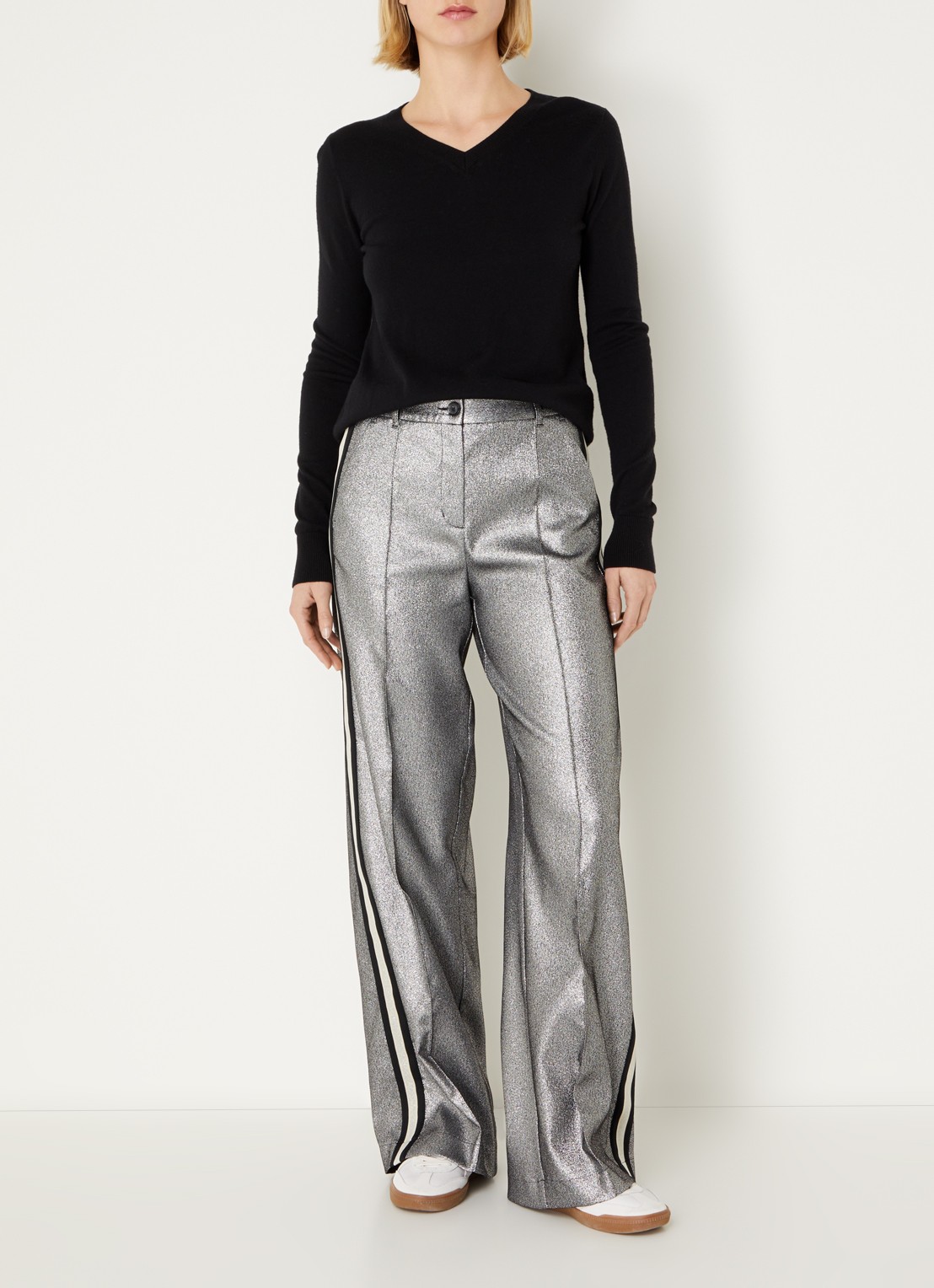 Summum High waist straight fit pantalon met metallic finish - voorkant 4 zilver