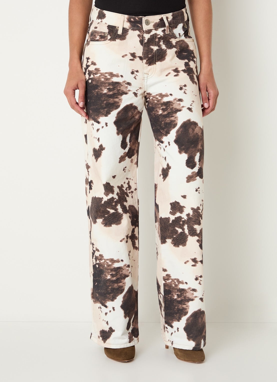 Summum High waist straight leg jeans met dierenprint - detail 4 bruin