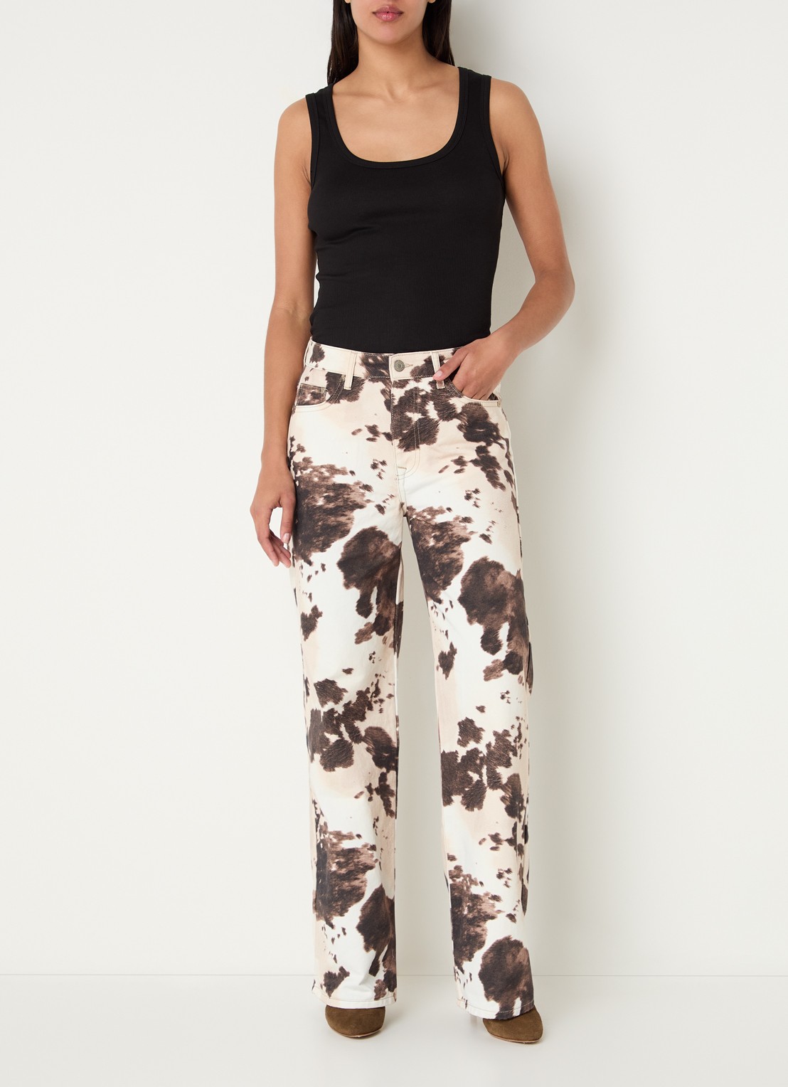 Summum High waist straight leg jeans met dierenprint - voorkant 2 bruin