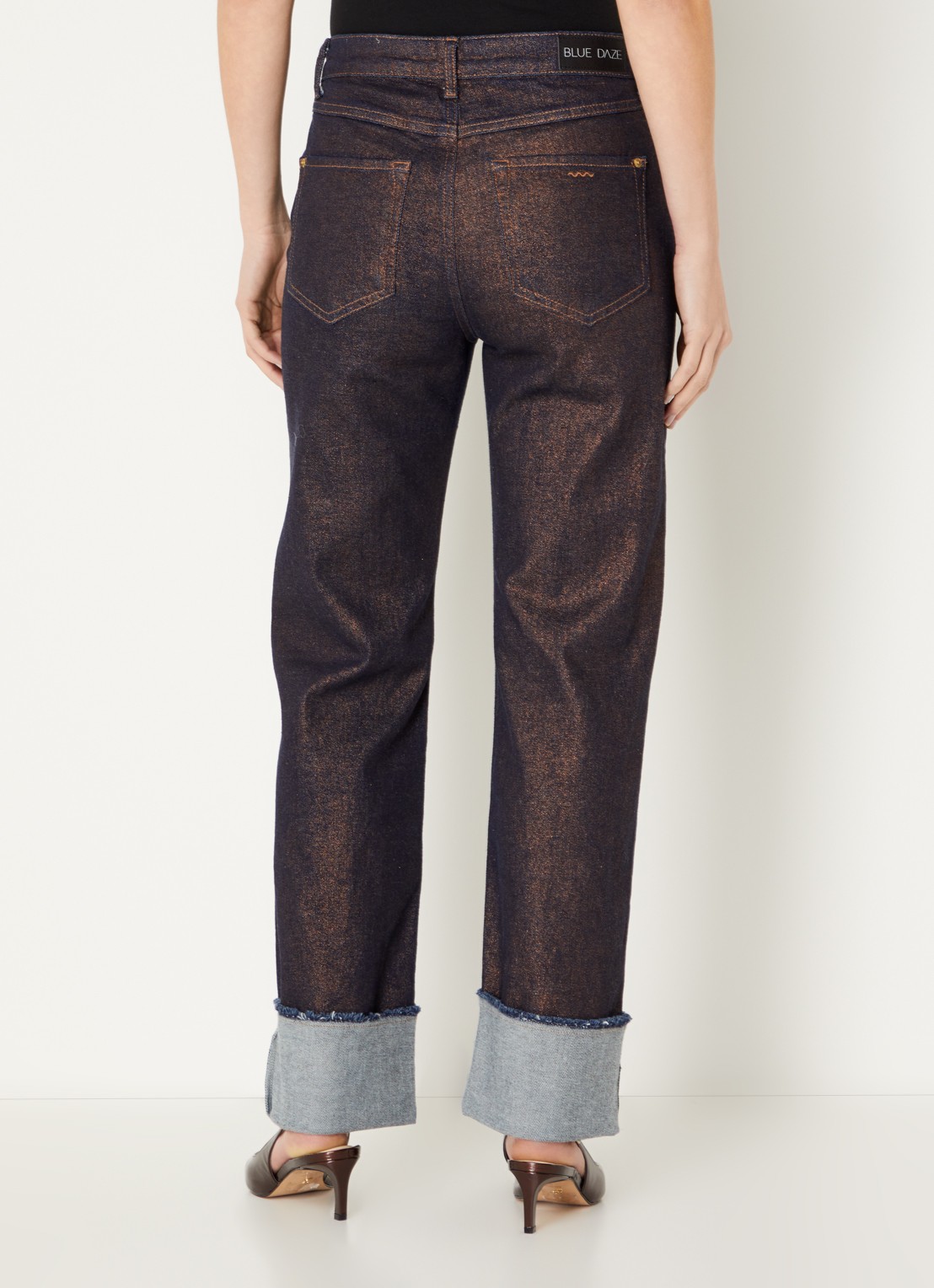 Summum High waist straight leg jeans met lurex - achterkant 5 roodbruin