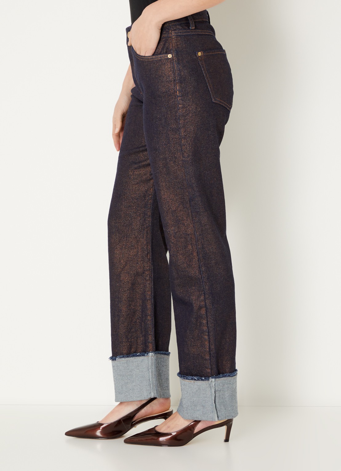 Summum High waist straight leg jeans met lurex - detail 2 roodbruin
