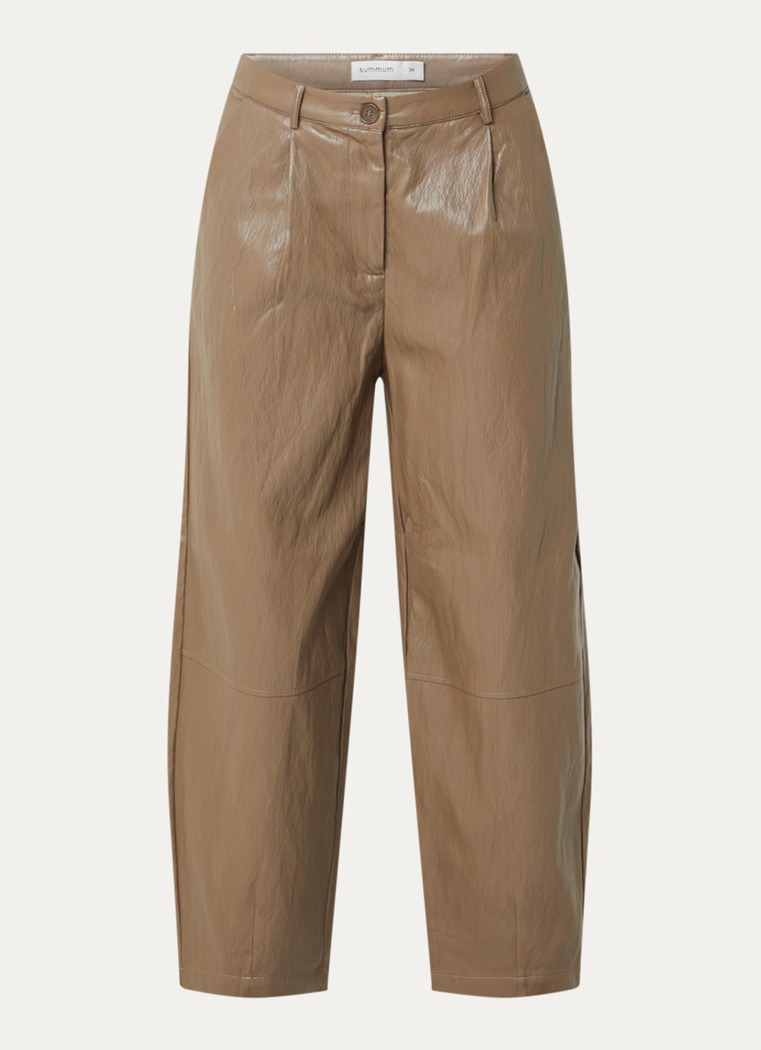 Summum High waist wide fit broek van imitatieleer met steekzakken - voorkant 2 lichtbruin