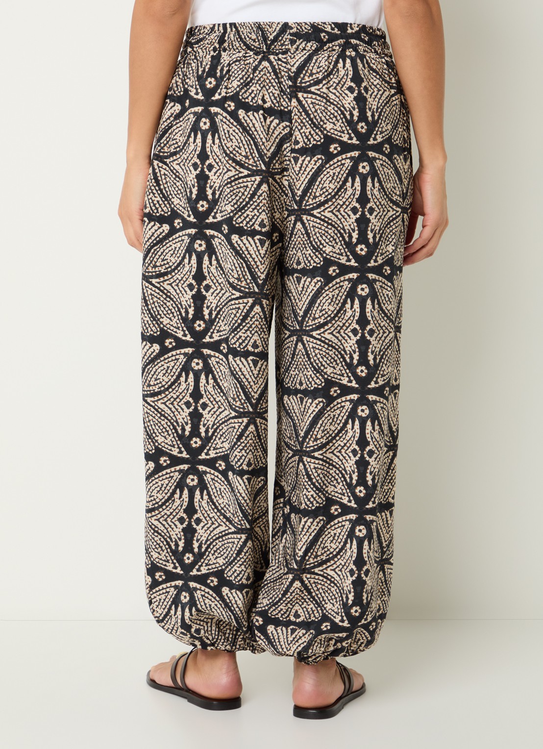 Summum High waist wide fit palazzo broek met print - achterkant zwart